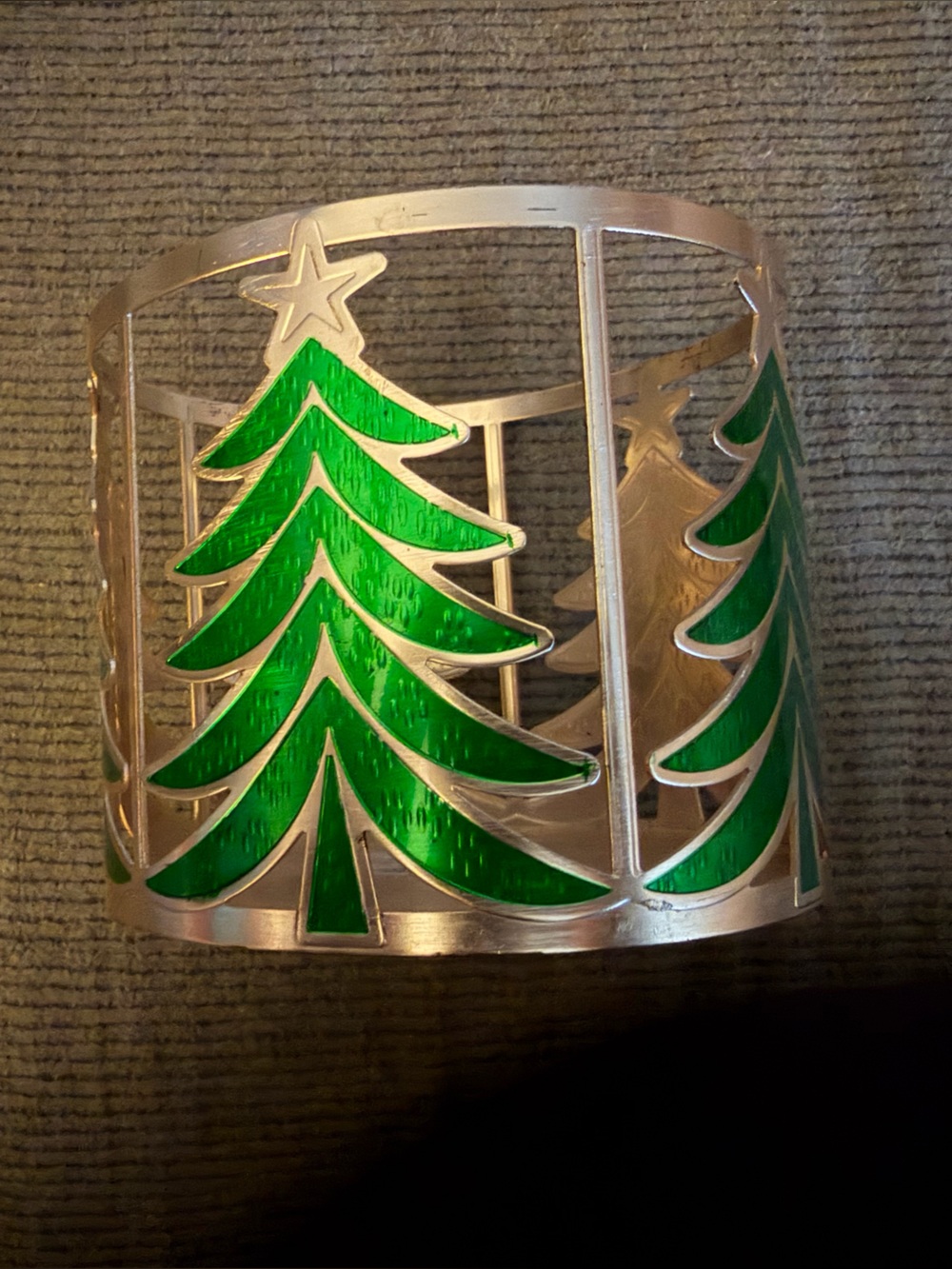 Festive Green Tree Metal 3-Wick candle holder